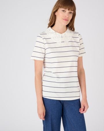 Tee-shirt col broderie anglaise