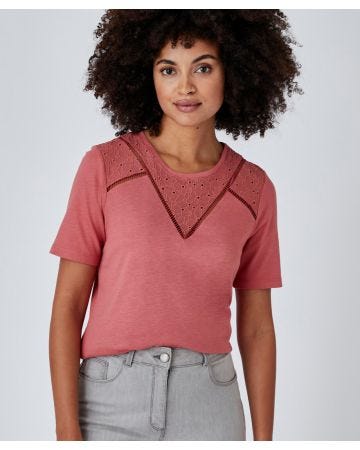 Tee-shirt détails broderie anglaise et ajourés