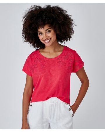 Tee-shirt coton flammé brodé