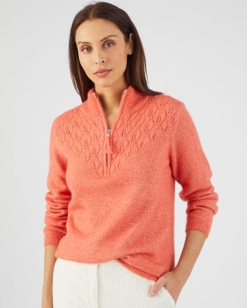 Pull col zippé fantaisie ajourée