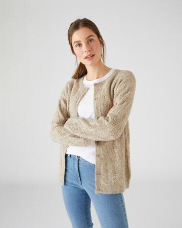 Cardigan maille fantaisie et mélange alpaga