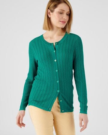 Cardigan maille fine torsadée et ajourée