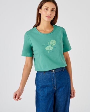 Tee-shirt feuillage stylisé à strass