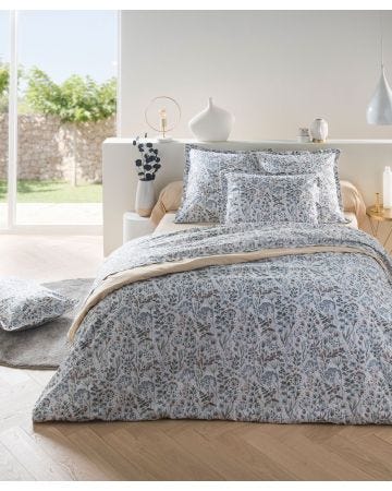 Housse de couette réversible imprimé et uni herbier