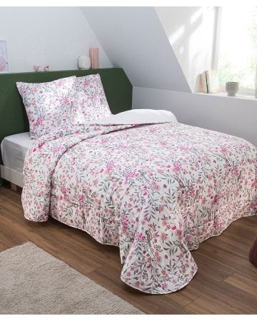 Couvre-lit matelassé imprimé fleurs et oiseaux