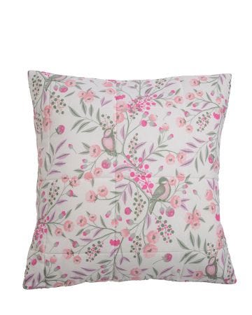 Housse d'oreiller matelassé fleurs et oiseaux