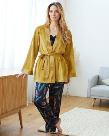 Ensemble nuit 3 pièces satin / velours Thermolactyl