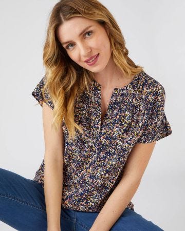 Blouse imprimée col tunisien