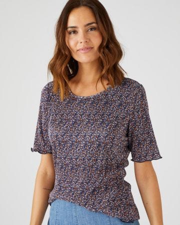 Top en maille plissée manches courtes