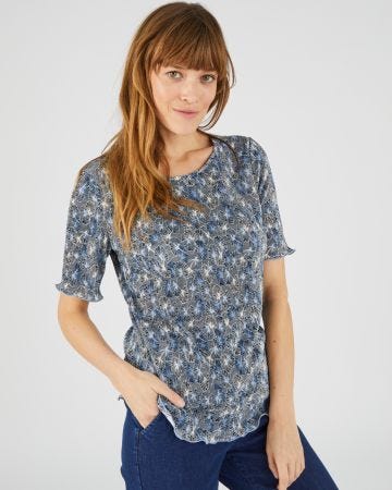 Top en maille plissée manches courtes