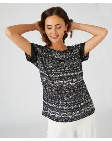 Tee-shirt détails fantaisie mélange lin, manches courtes 