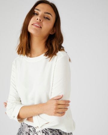Tee-shirt bi-matière maille/crêpe, manches 3/4