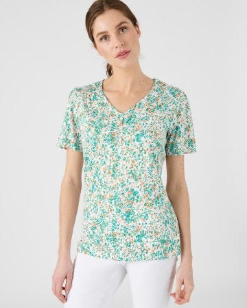 Tee-shirt imprimé coton/modal, manches courtes