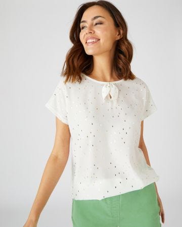 Tee-shirt bi-matière à motifs brillants, manches courtes