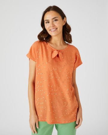 Tee-shirt bi-matière à motifs brillants, manches courtes