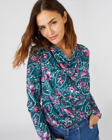 Tee-shirt col bénitier crêpe recyclé, manches longues