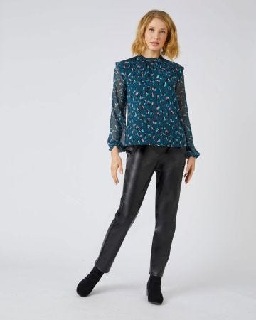 Tee-shirt bi-matière voile et crêpe recyclé, manches longues