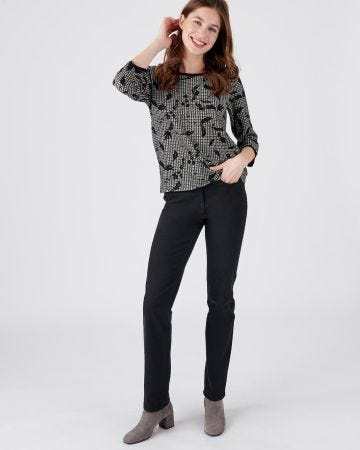 Tee-shirt maille jacquard, manches 3/4