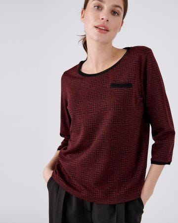 Tee-shirt maille jacquard, manches 3/4