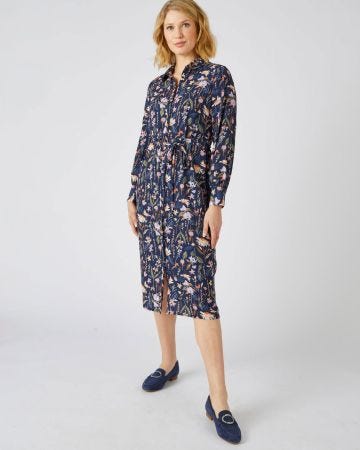 Robe-chemise fleurie crêpe reliéfé
