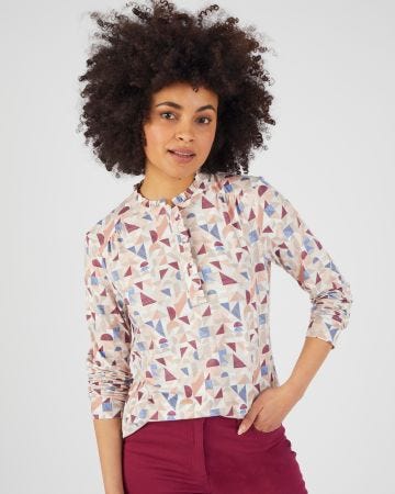 Tee-shirt volanté toucher peau de pêche, manches longues