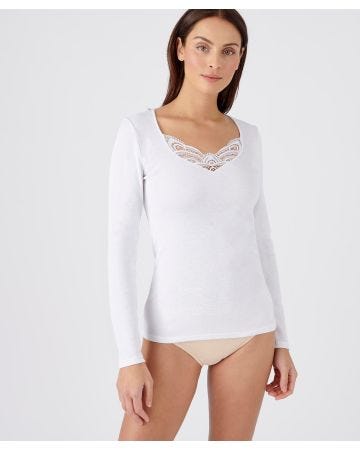 T-shirt manches longues fine côte guipure Thermolactyl
