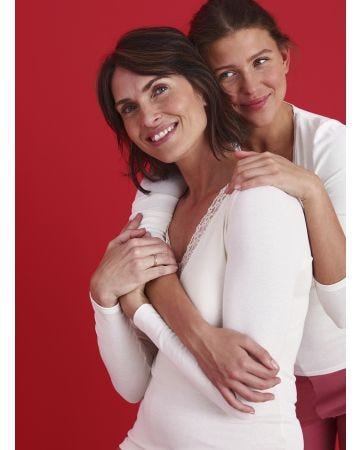 Tee-shirt manches longues Thermolactyl Sensitive, finition dentelle