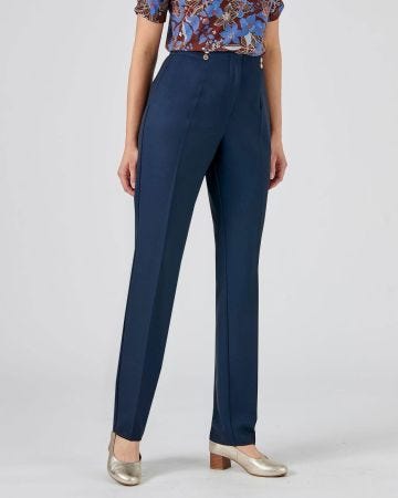 Pantalon droit à boutons fantaisie