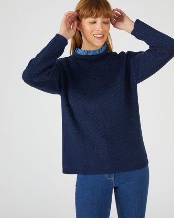 Pull jacquard chaud col volanté Thermolactyl