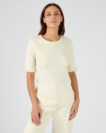 Pull torsades manches à volants