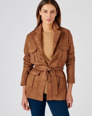 Veste-saharienne suédine.