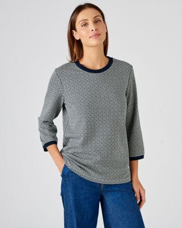 Tee-shirt maille jacquard manches 3/4