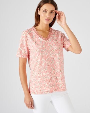 Tee-shirt imprimé détails dentelle
