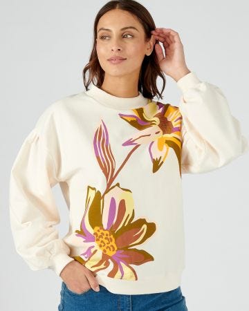 Sweat-shirt imprimé grandes fleurs