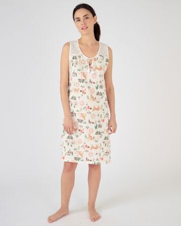 Chemise de nuit sans manches pur coton peigné