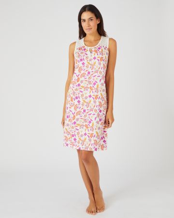 Chemise de nuit sans manches pur coton peigné