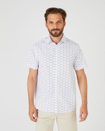 Chemise imprimée en pur coton, manches courtes