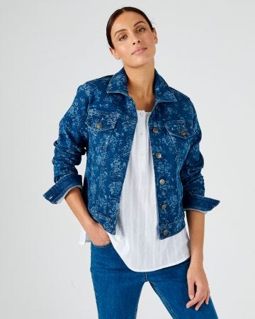 Veste en jean imprimé fleuri