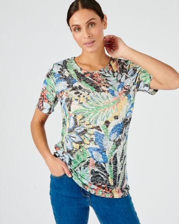 T-shirt maille dévorée imprimée