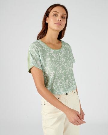 Tee-shirt bimatière imprimé feuillages.