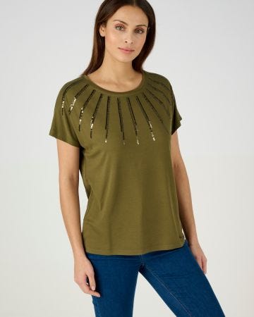 Tee-shirt uni à sequins.