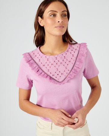 Tee-shirt avec broderie anglaise pur coton.