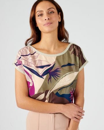 Tee-shirt fluide bimatière imprimé.