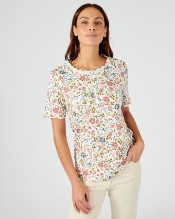 Tee-shirt col rond fantaisie en pur coton.