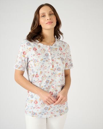 Tee-shirt col rond fantaisie en pur coton.