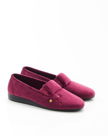 Chaussons brodés aspect velours