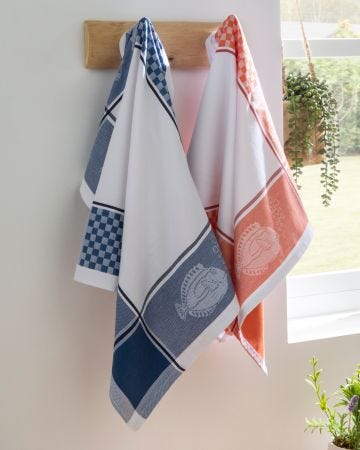 Lot de 2 torchons de cuisine motif jacquard.