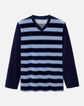 Pyjama velours rayé mélange coton