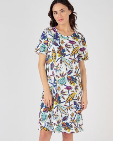 Chemise de nuit manches courtes pur coton peigné