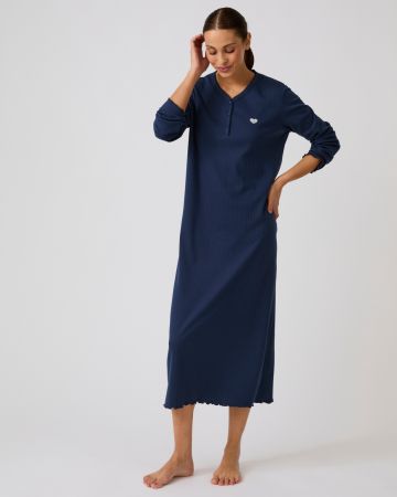 Chemise de nuit maille interlock côtelée douce et souple